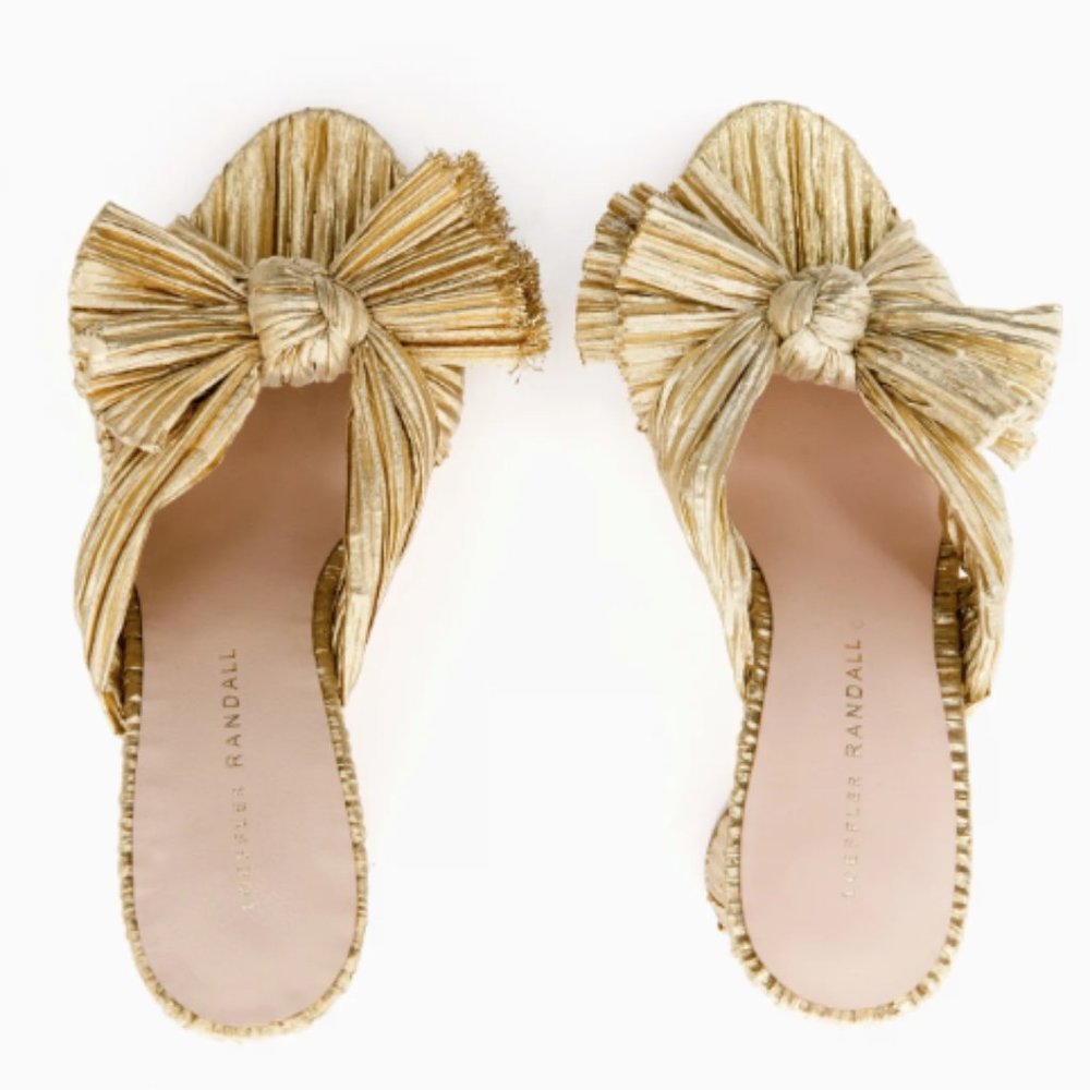 Loeffler Randall Gold Penny Knot Mules